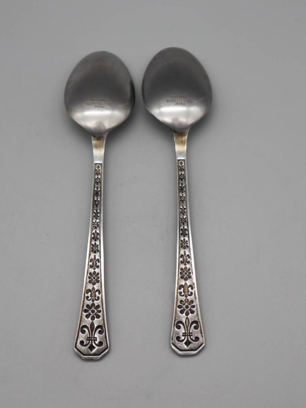 Interpur Florenz Stainless Steel Flatware Japan 2 Oval Soup Place Spoons Floral - Picture 4 of 6